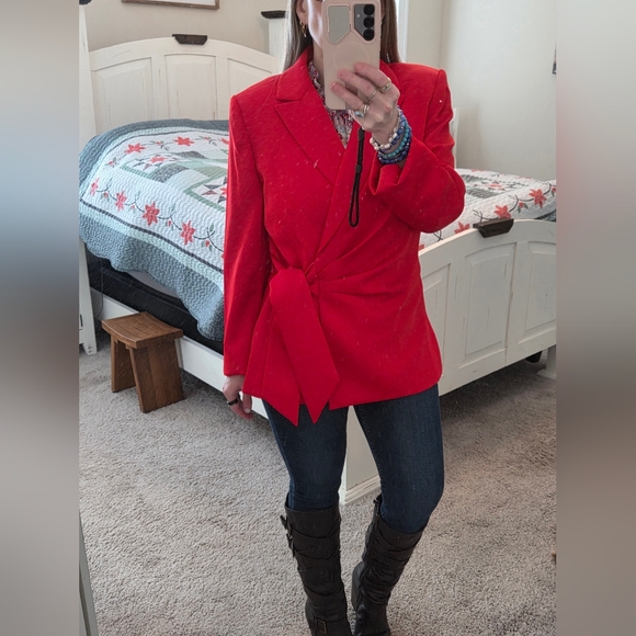 Preston and York Red Women's Point Collar Jacket w/Side Tie Detail, Sz 10 - Picture 3 of 11